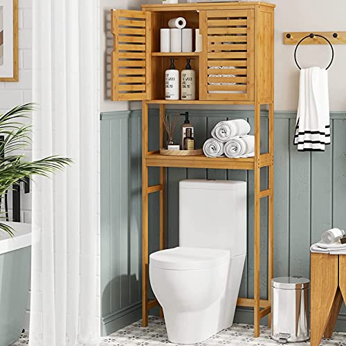 MXARLTR Over The Toilet Storage Cabinet, Over Toilet Bathroom Organizer,  Above Toilet Storage Cabinet with Barn Doors Behind Toilet Bathroom  Organizer