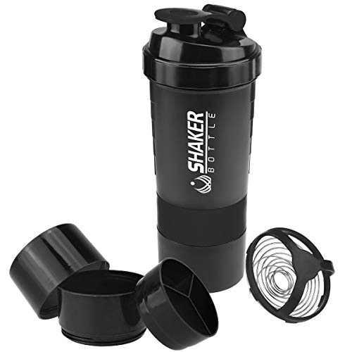 VIGIND Protein Shaker Bottle with 3oz Cups and Pill Tray
