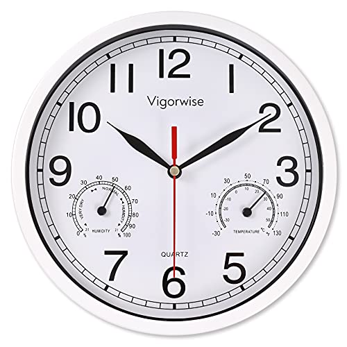 Vigorwise 8 Inch Silent Wall Clock with Temperature & Humidity