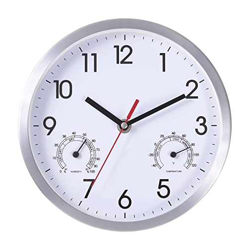 8" Aluminum Frame Wall Clock with Temperature & Humidity