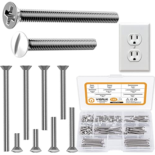 VIGRUE 145PCS Extra Long White Outlet Plate Mounting Screws