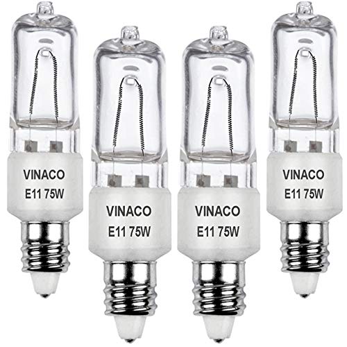 Vinaco E11 Bulb, JDE11 120v 75w Halogen Light Bulbs T4 E11 Bulb with E11 Mini Candelabra Base, High Output 1150lm E11 Halogen Bulb, 4PCS E11 Light Bulb with Warm White