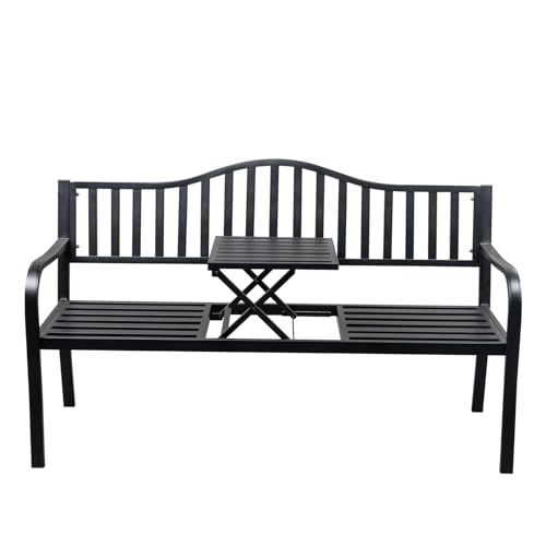 VINGLI 59" Outdoor Bench with Built-in Table