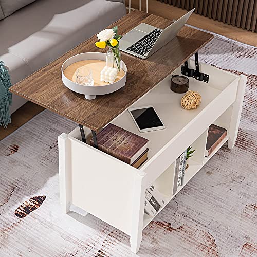 White Lift Top Coffee Table with Storage Shelf
