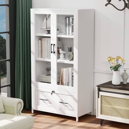 VINGLI Wood Lateral File Cabinet with Bookshelf
