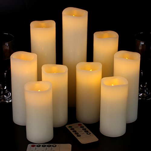 Vinkor Flameless Candles Set of 9 Ivory Pillar LED Candles