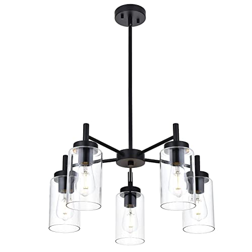 5-Light Black Chandeliers with Clear Glass Shade for Dining Room