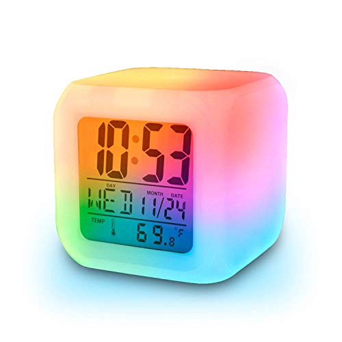 vinmax Alarm Thermometer Night Glowing Clock with Colorful LED