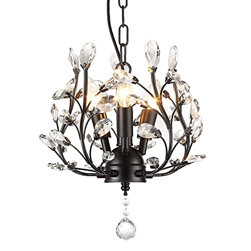 Vintage Black Crystal Pendant Chandelier with Branches