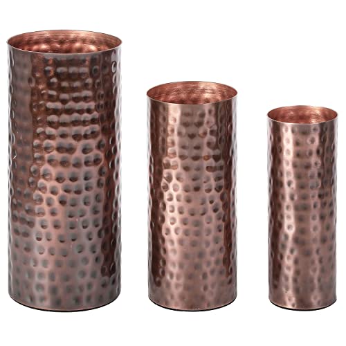Vintage Copper Tone Metal Tall Cylinder Flower Vases