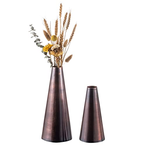 Vintage Copper Tone Metal Tapered Flower Vases