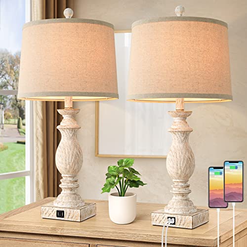 Vintage Farmhouse Table Lamps with USB Ports