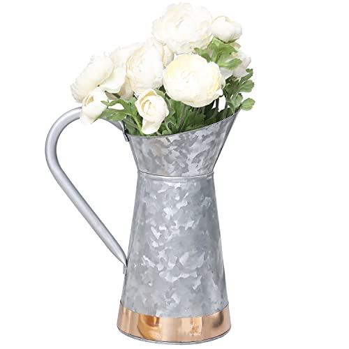 Vintage Galvanized Silver Metal Decorative Pitcher Vase