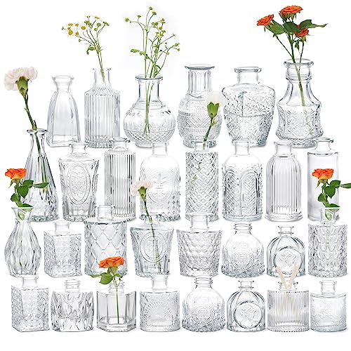 Vintage Glass Bud Vases Set of 30 for Home Decor and Events