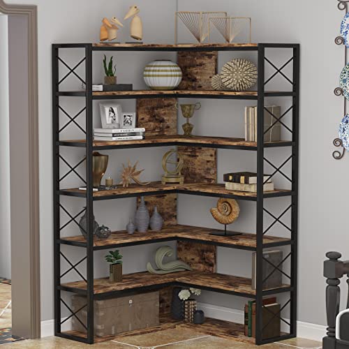 Vintage Industrial 6-Shelf Corner Bookshelf