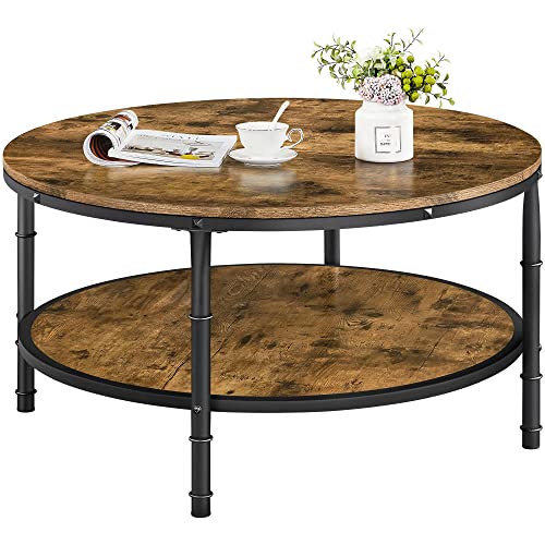 Vintage Round Coffee Table with Shelf