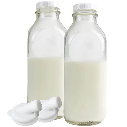 Vintage Style Glass Milk Bottle with Cap & Silicone Pour Spouts! (2 Pack)