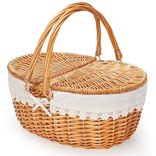 Vintage-Style Picnic Hamper with Folding Woven Handle