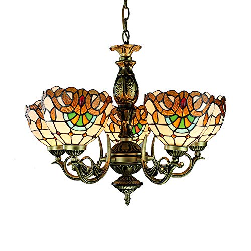 Vintage Tiffany Style Stained Glass Dome Chandelier