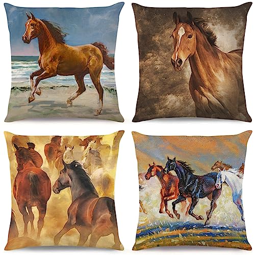 Vintage Wild Horse Decor Pillow Covers - Set of 4