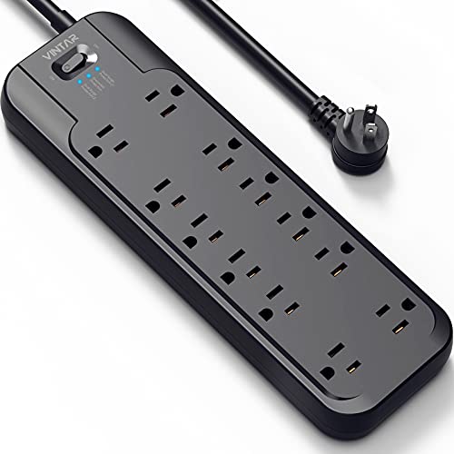 VINTAR Surge Protector Power Strip - 12 AC Outlets, 4800 Joules, 6ft Cord