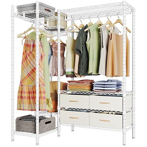 VIPEK L20 Corner Garment Rack for Freestanding Metal Wardrobe Closet, White