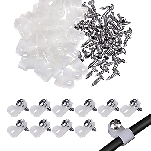 VIPMOON 100 Pack R-Type Clip Cable Fastener & Screws for Wire Management