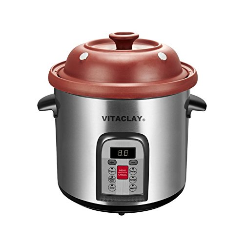 VitaClay Multi-Crocks N' Stock Pot, 6 qt, Stainless/Black