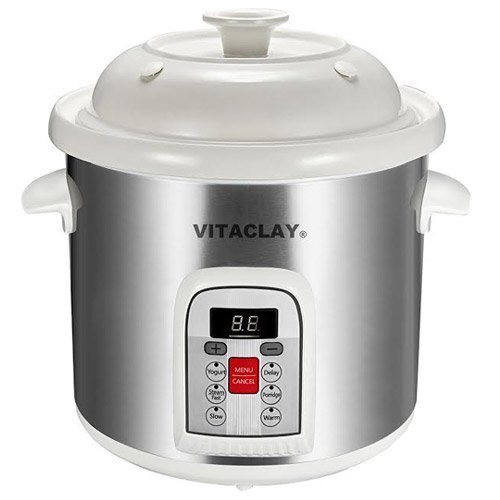 Vitaclay Smart Stoneware Multi-Crock Stock Pot - 6.5 quart, Stainless/White