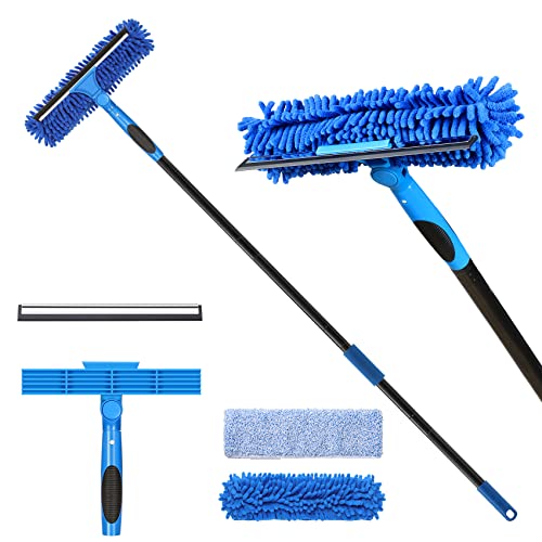 Docapole Cleaning Kit with 30 Foot Extension Pole, 3 Dusting Attachments +  1 Window Squeegee and Washer 
