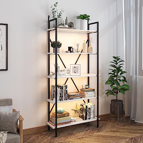 Vlsrka 5 Tier LED Industrial Bookshelf for Living Room, Bedroom, Kitchen