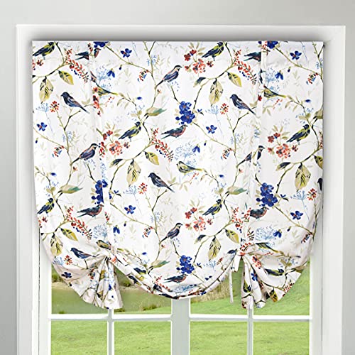 VOGOL Birds and Leaf Print Tie-Up Curtains for Windows
