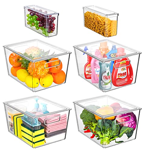 VOMOSI Clear Storage Bins - 6 Pack Stackable Containers for Pantry, Office, and Bathroom