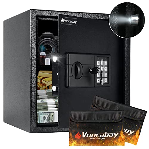 Voncabay Money Safe Box with Sensor Light & Fireproof Money Bag
