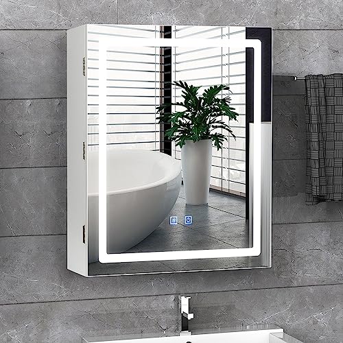 VOWNER Bathroom Mirror Cabinet with LED Lights and Defogger