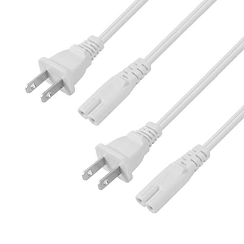 VSEER 2-Pack 2-Prong Figure-8 Replacement Power Cord, White (UL Listed, 1FT)