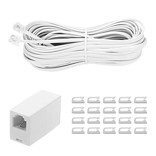 Vthahaby 50ft RJ11 Telephone Extension Cord with Couplers & Cable Clips