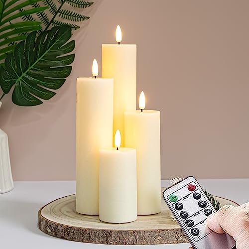 Vtobay Flameless Pillar Candles with Remote Control - Pack of 4