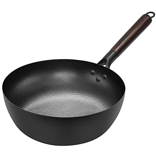 ChefSeason Flat Bottom Carbon Steel Wok 12.6“, Large woks & stir-fry pans,  Uncoated Nonstick Chinese wok, Pre-seasoned Deep Pow Wok for Electric,  Induction, Gas Cooktops, Free Shopping Bag 