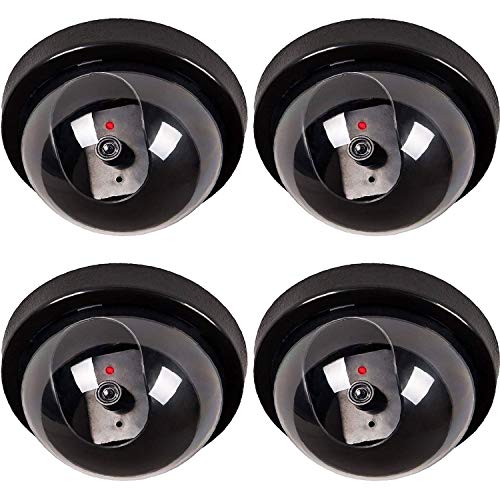 WALI Dummy Security Camera with Red LED Light, 4 Pack, Black