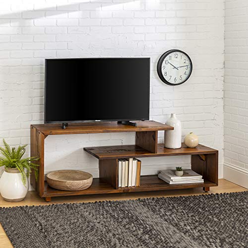 Walker Edison Meier 2 Tier Solid Wood TV Stand for TVs up to 60 Inches, Amber