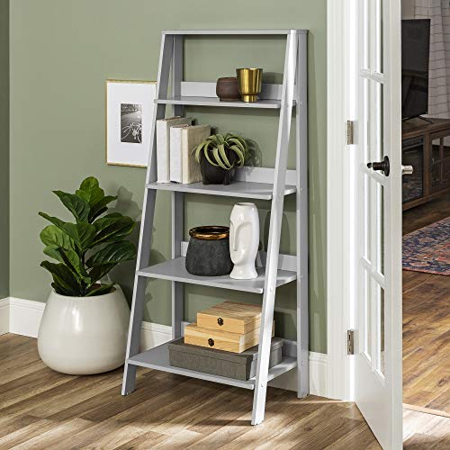 Walker Edison Sophia Modern 4 Shelf Ladder Bookcase , 55 Inch, Grey