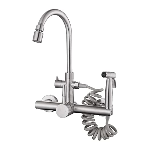 Wall Mount Kitchen Faucet with Spray Gun and Water Jet