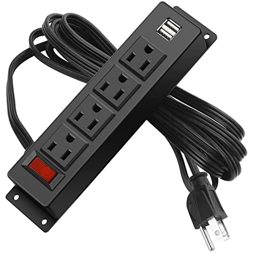 HHXH 4-Outlet Wall Mount Power Strip with 2 USB Ports and 10FT Cord