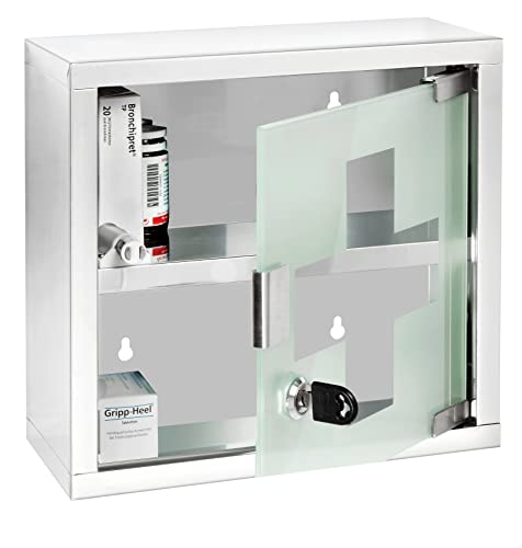 Wall mounted Bathroom Storage, Hanging Medical Cabinet, First Aid Wall Cabinet with Safety Glass Door