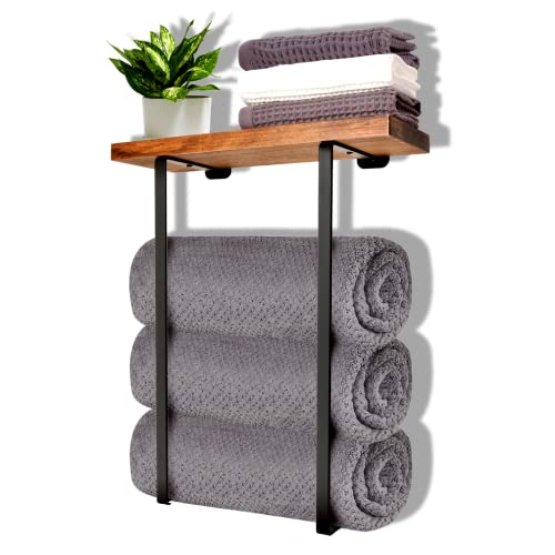 Wall-Mounted Bathroom Towel Rack with Wooden Shelf