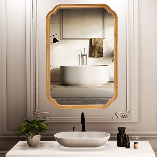 24x36 Rounded Corner Arch Mirror - Light Woodgrain