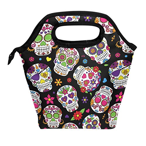 Wamika Insulated Cooler Thermal Lunch Bag with Sugar Skull Design