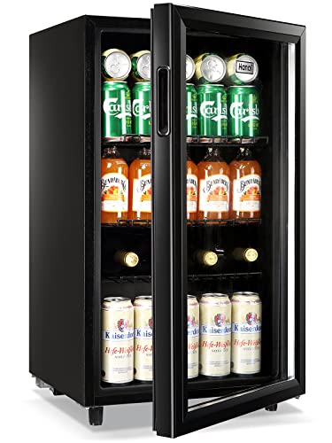 Advanics 20 inch Wide Beverage Refrigerator and Cooler, Auto Defrost Small Fridge with Glass Door for Beer Soda Wine, Built in/Freestanding, Black