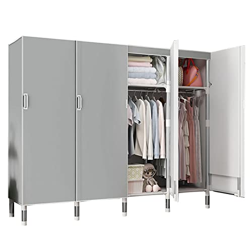 ACCSTORE Portable Wardrobe Clothing Wardrobe Shelves Clothes Storage  Organiser with 4 Hanging Rail,Grey : : Home